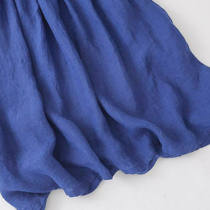 Buddha Stones Lässiges, blaues Vintage-Kleid für Damen mit langen Ärmeln, Knopfleiste, Kordelzug und Tasche für Frühling und Herbst. - image 8