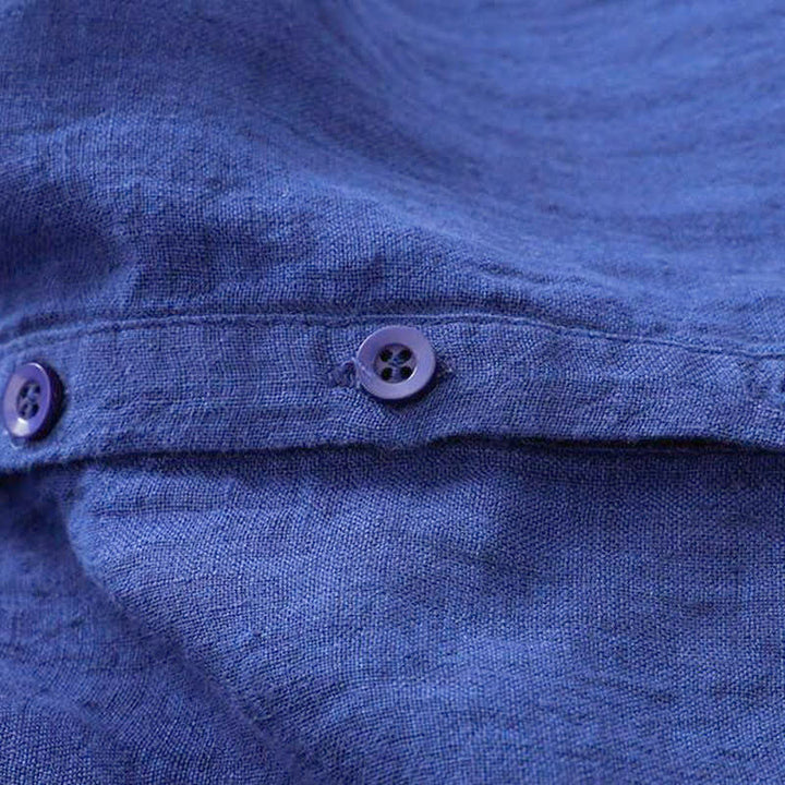 Buddha Stones Lässiges, blaues Vintage-Kleid für Damen mit langen Ärmeln, Knopfleiste, Kordelzug und Tasche für Frühling und Herbst. - image 4