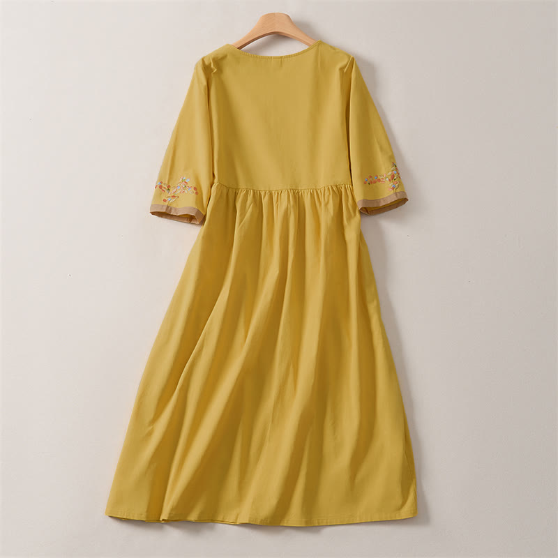 Buddha Stones Frühlings-Midikleid mit ethnischer Stickerei und halben Ärmeln für Damen - image 8