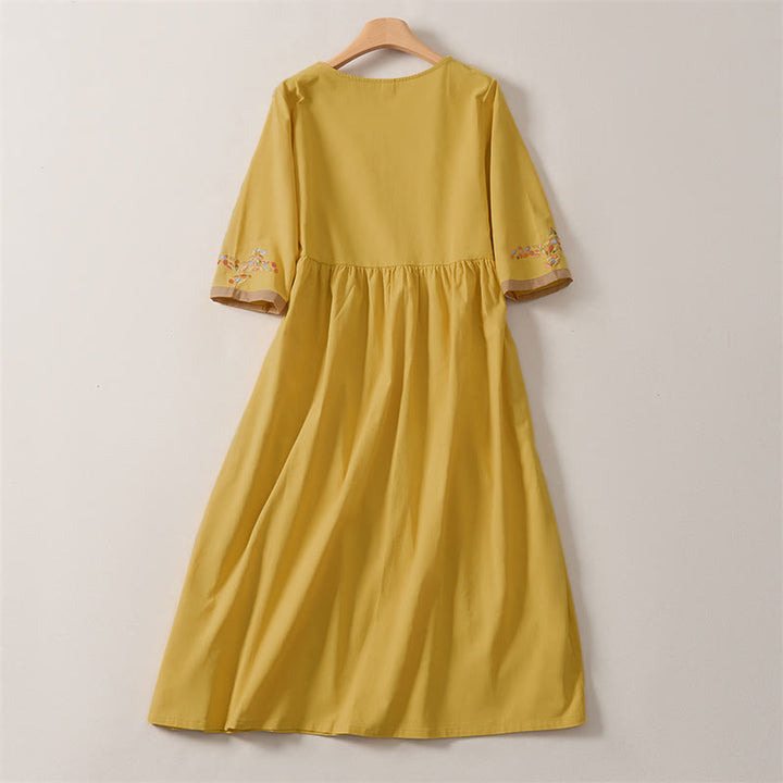 Buddha Stones Frühlings-Midikleid mit ethnischer Stickerei und halben Ärmeln für Damen - image 8