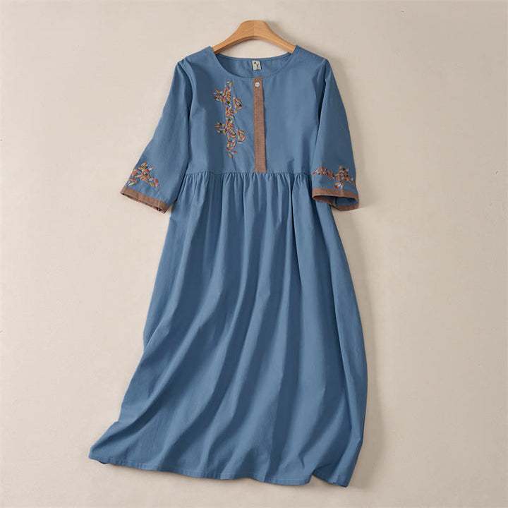Buddha Stones Frühlings-Midikleid mit ethnischer Stickerei und halben Ärmeln für Damen - SteelBlue - US12, UK/AU16, EU44 (2XL) - image 21