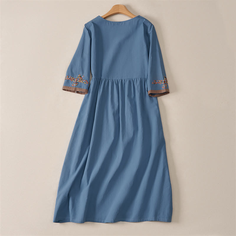 Buddha Stones Frühlings-Midikleid mit ethnischer Stickerei und halben Ärmeln für Damen - image 22