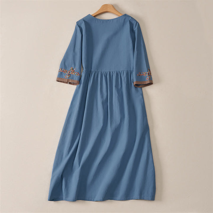 Buddha Stones Frühlings-Midikleid mit ethnischer Stickerei und halben Ärmeln für Damen - image 22