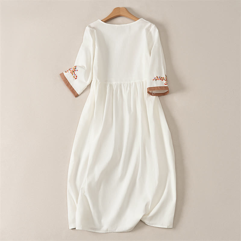 Buddha Stones Frühlings-Midikleid mit ethnischer Stickerei und halben Ärmeln für Damen - image 1