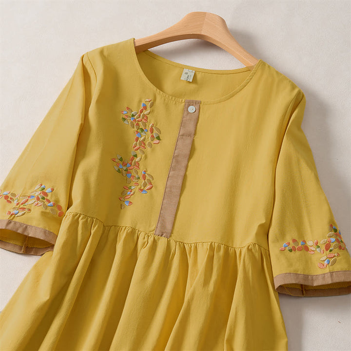 Buddha Stones Frühlings-Midikleid mit ethnischer Stickerei und halben Ärmeln für Damen - image 10