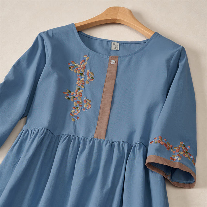Buddha Stones Frühlings-Midikleid mit ethnischer Stickerei und halben Ärmeln für Damen - image 23