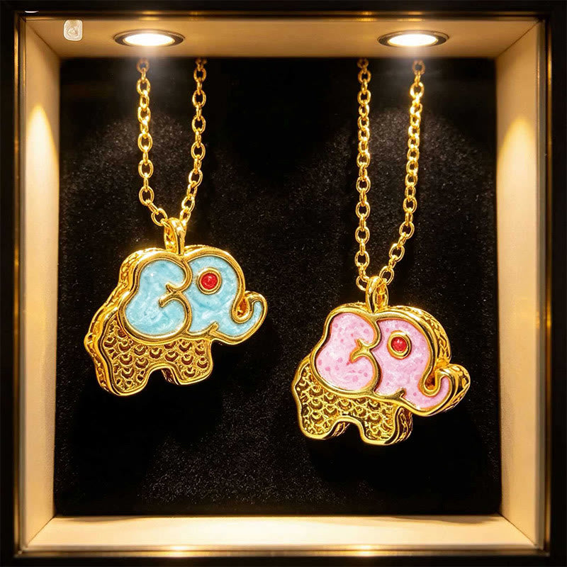 Buddha Stones Halskette mit hohlem Anhänger in Form eines Glückselefanten aus 24-karätig vergoldetem Kupfer - image 0