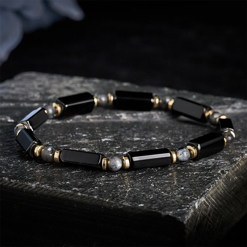 Buddha Stones Armband aus schwarzem Onyx mit Kupferakzentperlen - image 1