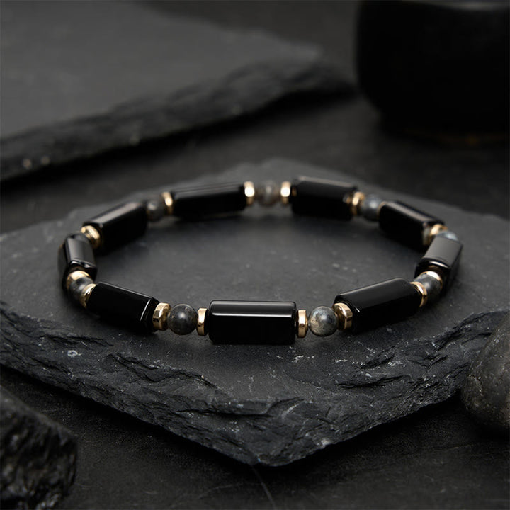 Buddha Stones Armband aus schwarzem Onyx mit Kupferakzentperlen - image 2