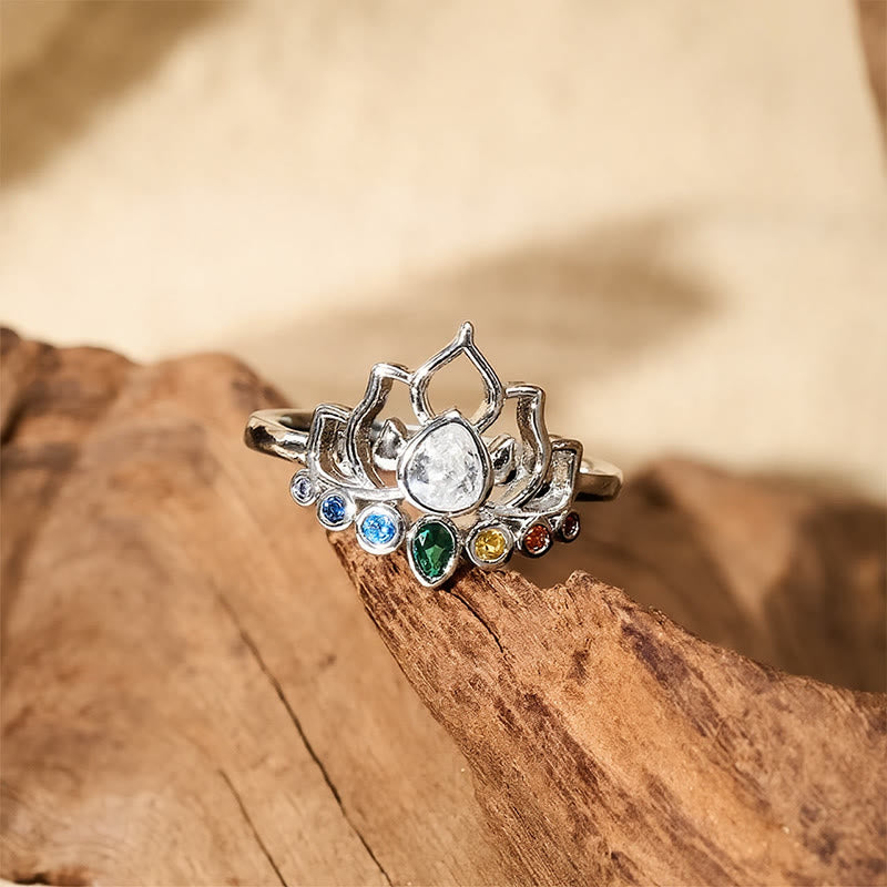 Buddha Stones Heilring aus Kupfer mit Lotusblütenmotiv und mehrfarbigem Zirkonia - image 3