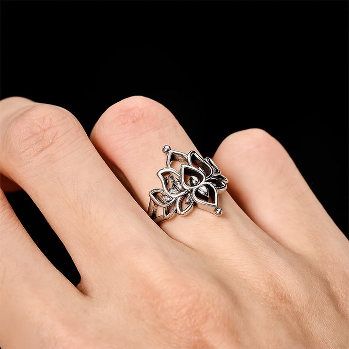 Buddha Stones Vintage-Ring mit Lotus-Motiv in Silberoptik - image 7