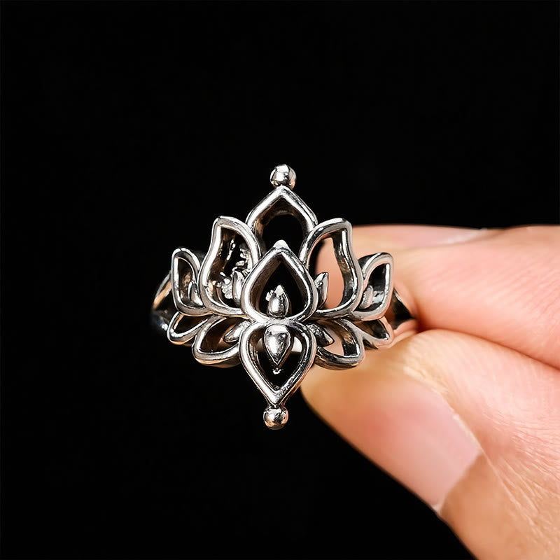 Buddha Stones Vintage-Ring mit Lotus-Motiv in Silberoptik - image 4