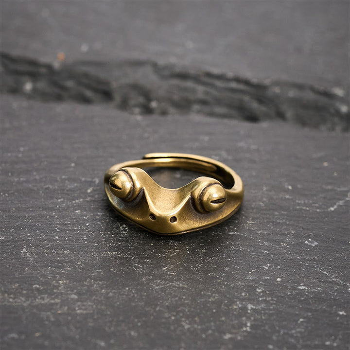 Buddha Stones Vintage Feng Shui Froschring aus Messing, verstellbar - image 3