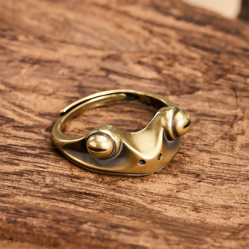 Buddha Stones Vintage Feng Shui Froschring aus Messing, verstellbar - 16mm-US6 - image 0