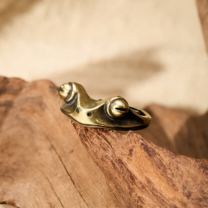 Buddha Stones Vintage Feng Shui Froschring aus Messing, verstellbar - image 1