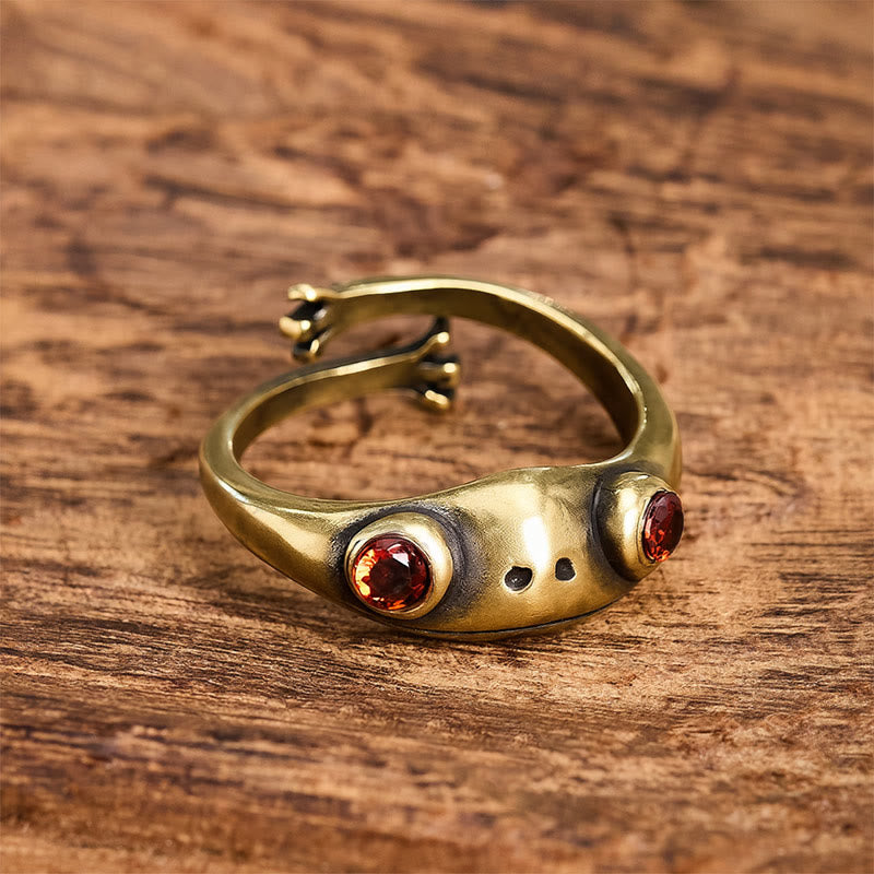 Buddha Stones Vintage Messing Feng Shui Frosch Reichtumsring - Rote Augen - image 0