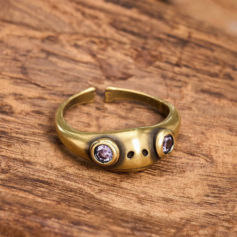 Buddha Stones Vintage Messing Feng Shui Frosch Reichtumsring - Lila Augen - image 9