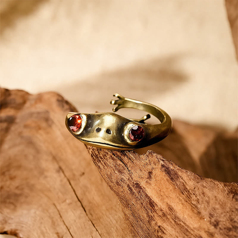 Buddha Stones Vintage Messing Feng Shui Frosch Reichtumsring - image 1