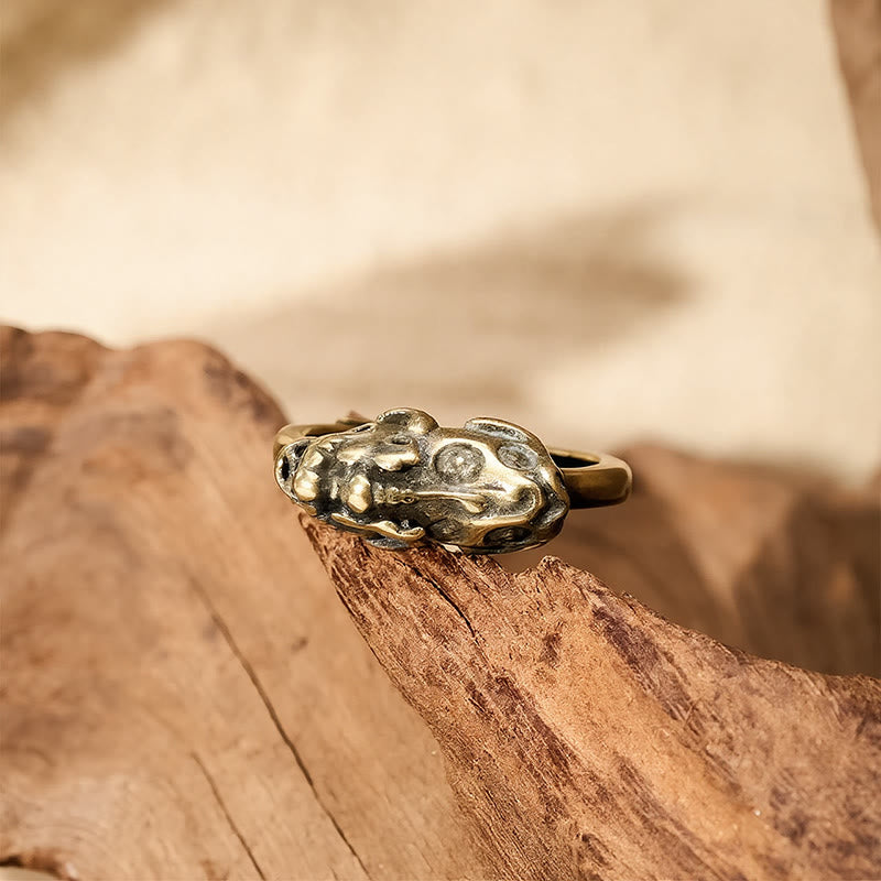 Buddha Stones Verstellbarer Ring aus Messing mit Pixiu-Motiv, der Reichtum und Glück bringt - image 1