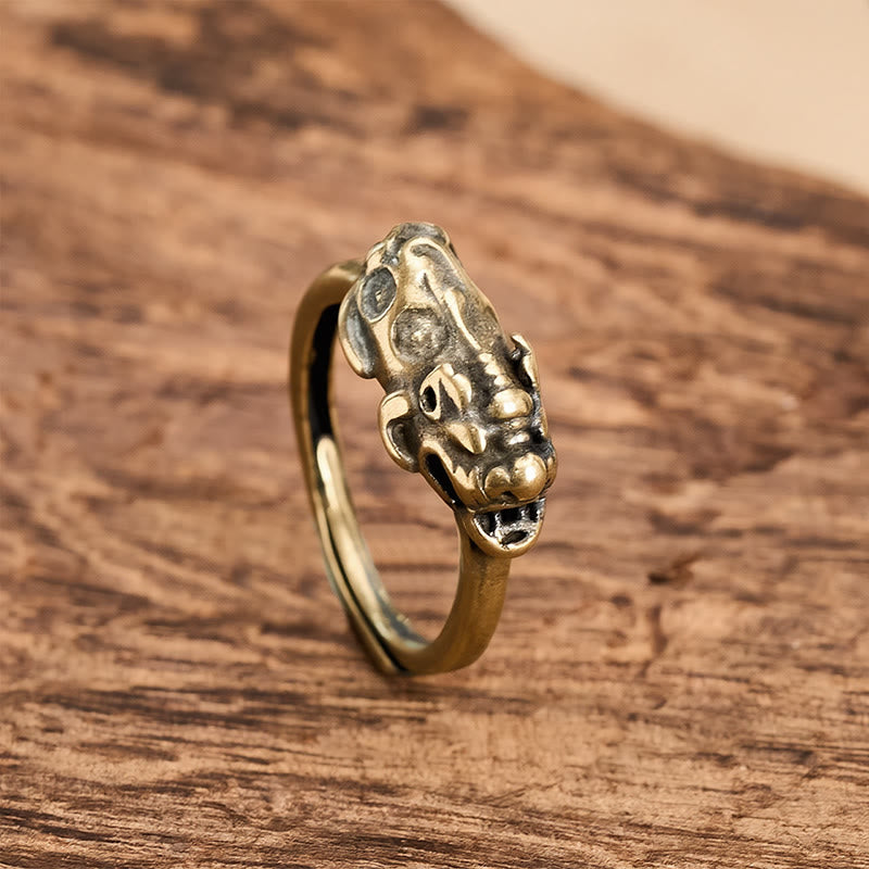 Buddha Stones Verstellbarer Ring aus Messing mit Pixiu-Motiv, der Reichtum und Glück bringt - PiXiu (Reichtum ♥ Glück) - image 0