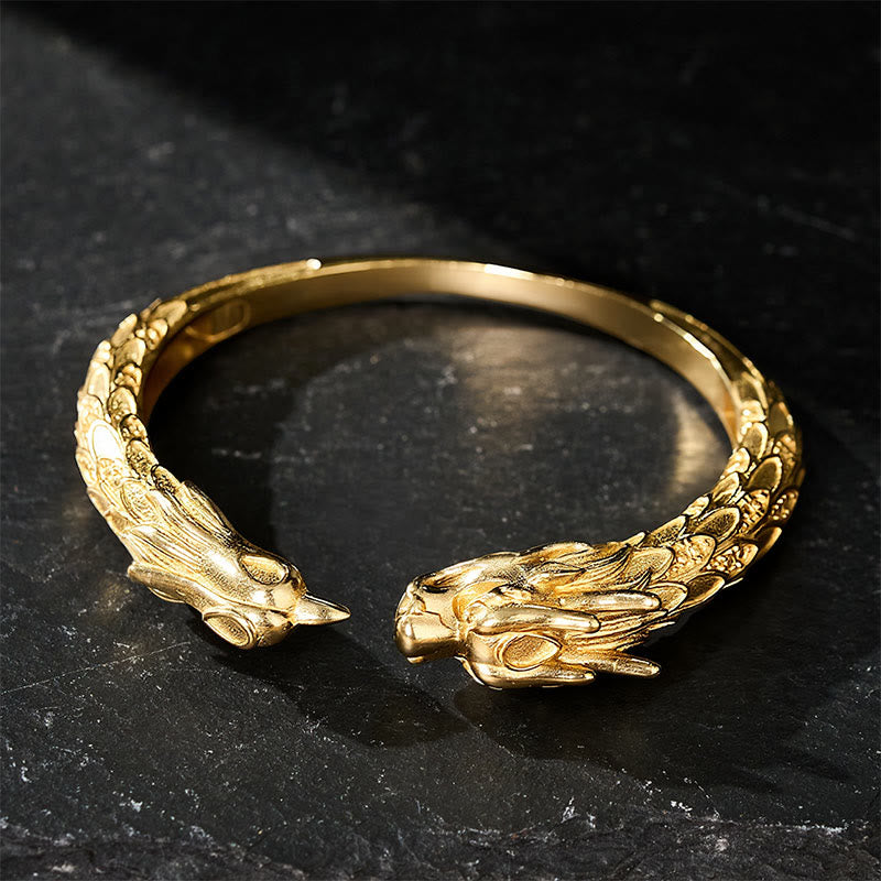 Buddha Stones Antikes offenes Armband aus Messing mit Drachen- und Phönixmotiv - image 13