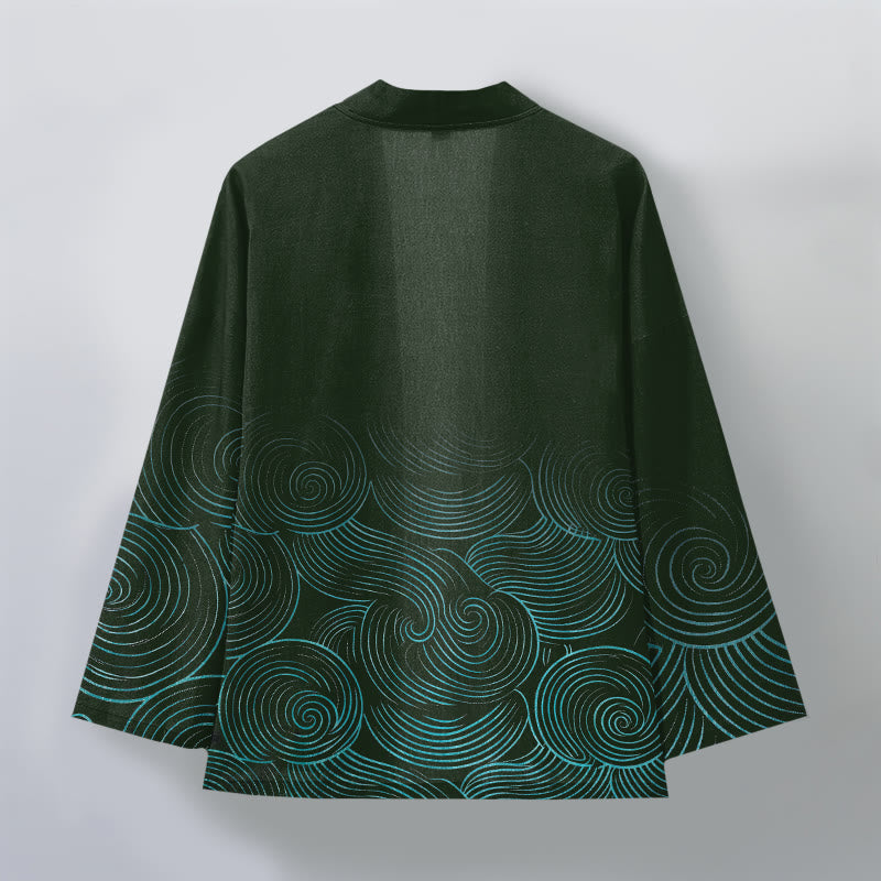 Buddha Stones Kimono für Herren aus Baumwolle mit Wellenmuster und offener Vorderseite - image 2