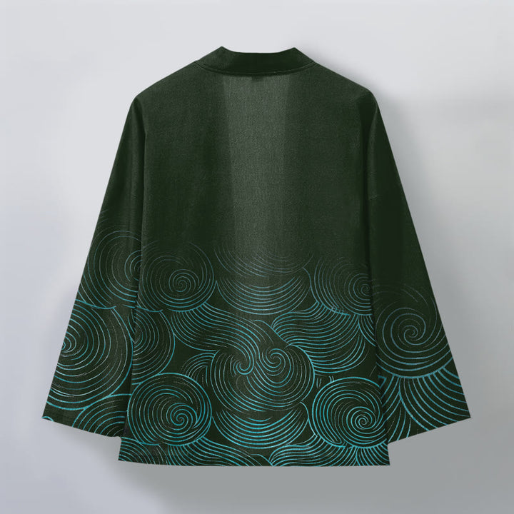 Buddha Stones Kimono für Herren aus Baumwolle mit Wellenmuster und offener Vorderseite - image 2