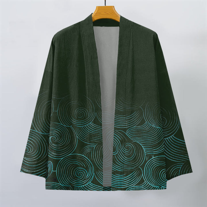 Buddha Stones Kimono für Herren aus Baumwolle mit Wellenmuster und offener Vorderseite - image 1