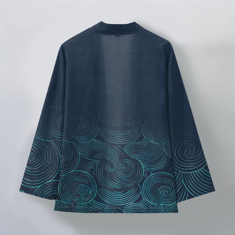Buddha Stones Kimono für Herren aus Baumwolle mit Wellenmuster und offener Vorderseite - image 8