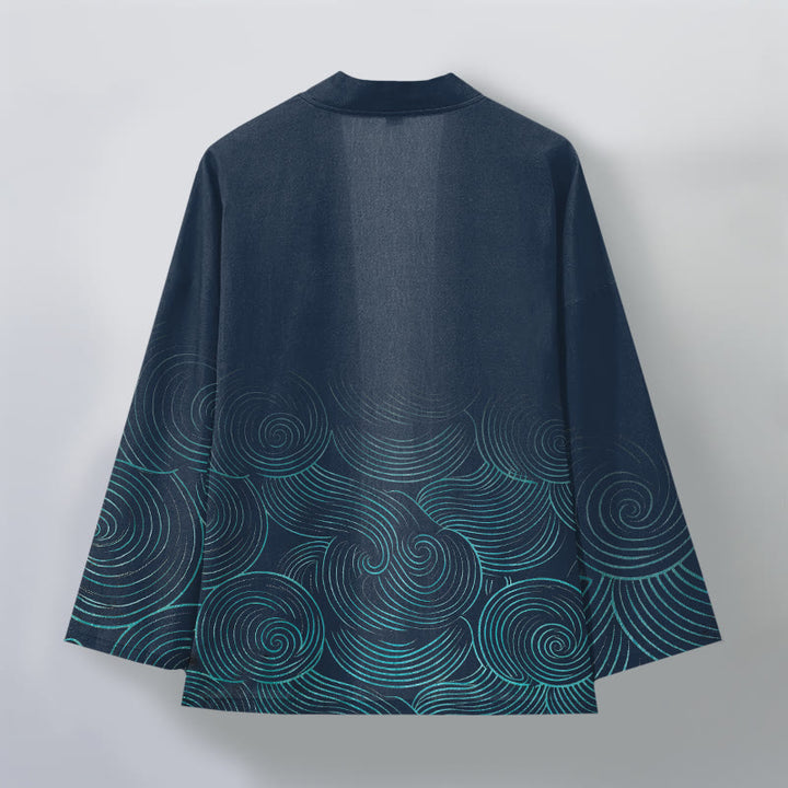 Buddha Stones Kimono für Herren aus Baumwolle mit Wellenmuster und offener Vorderseite - image 8