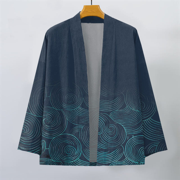 Buddha Stones Kimono für Herren aus Baumwolle mit Wellenmuster und offener Vorderseite - image 7
