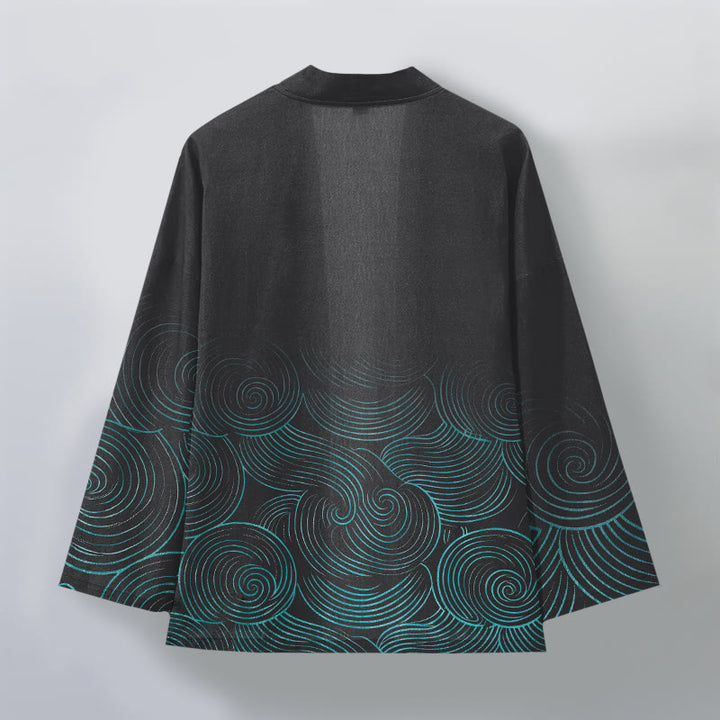Buddha Stones Kimono für Herren aus Baumwolle mit Wellenmuster und offener Vorderseite - image 11