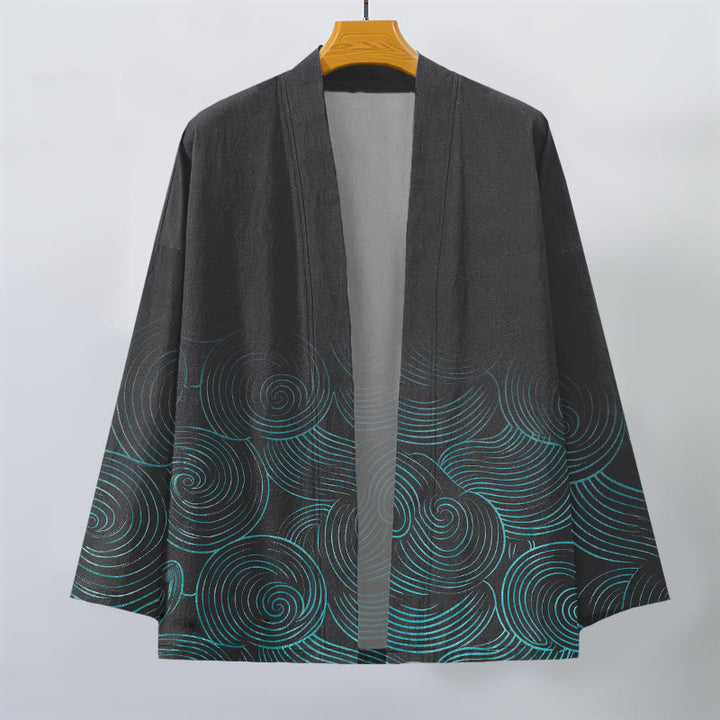 Buddha Stones Kimono für Herren aus Baumwolle mit Wellenmuster und offener Vorderseite - image 10