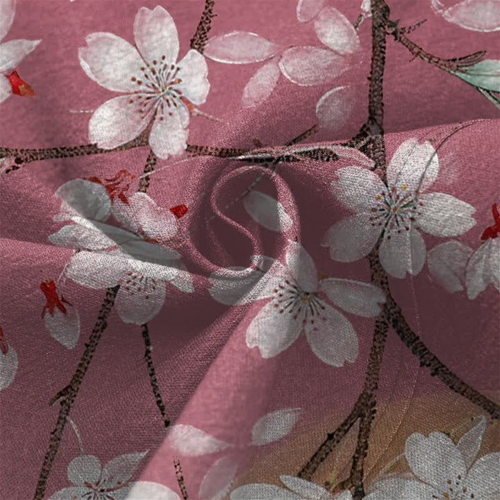 Buddha Stones Weißer Baumwollkimono mit Kirschblütenmuster und offener Vorderseite für Herren - image 5