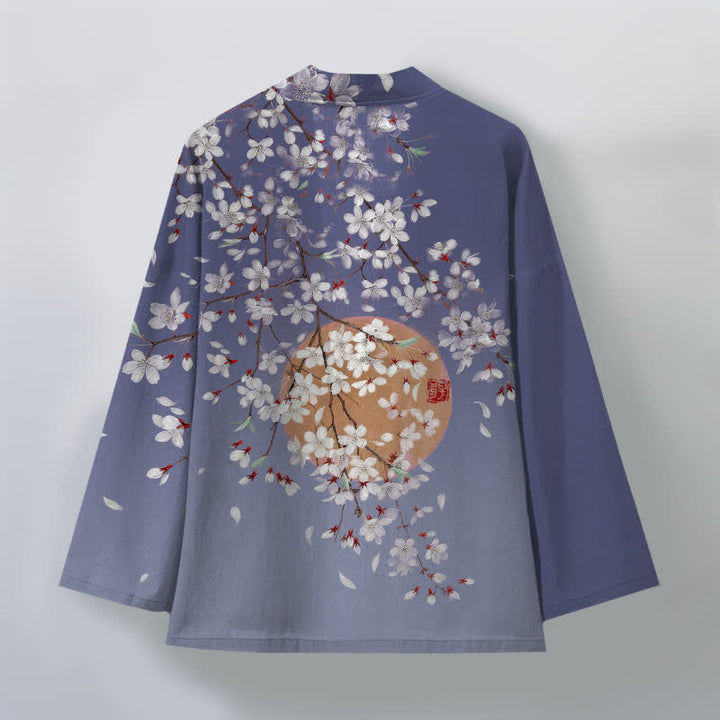 Buddha Stones Weißer Baumwollkimono mit Kirschblütenmuster und offener Vorderseite für Herren - image 8