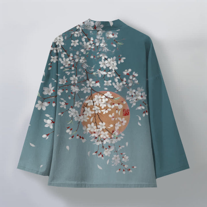 Buddha Stones Weißer Baumwollkimono mit Kirschblütenmuster und offener Vorderseite für Herren - image 11