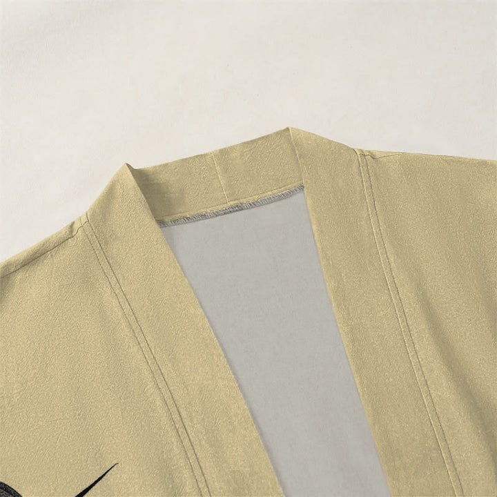 Buddha Stones Kimono für Herren aus Baumwolle mit asymmetrischem, tintenblauem Bambusmuster und offener Vorderseite - image 3