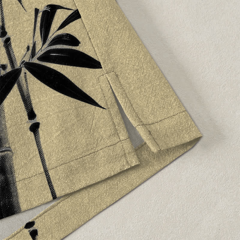 Buddha Stones Kimono für Herren aus Baumwolle mit asymmetrischem, tintenblauem Bambusmuster und offener Vorderseite - image 4
