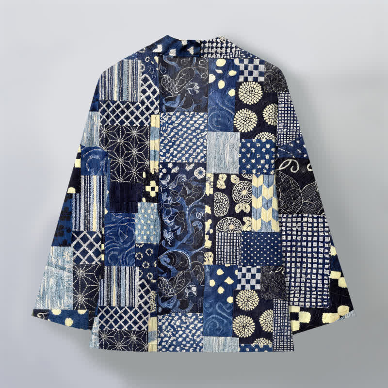 Buddha Stones Kimono aus Baumwolle mit Vintage-Blumen-Patchworkmuster und offener Vorderseite für Herren - image 2