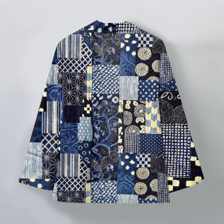 Buddha Stones Kimono aus Baumwolle mit Vintage-Blumen-Patchworkmuster und offener Vorderseite für Herren - image 2