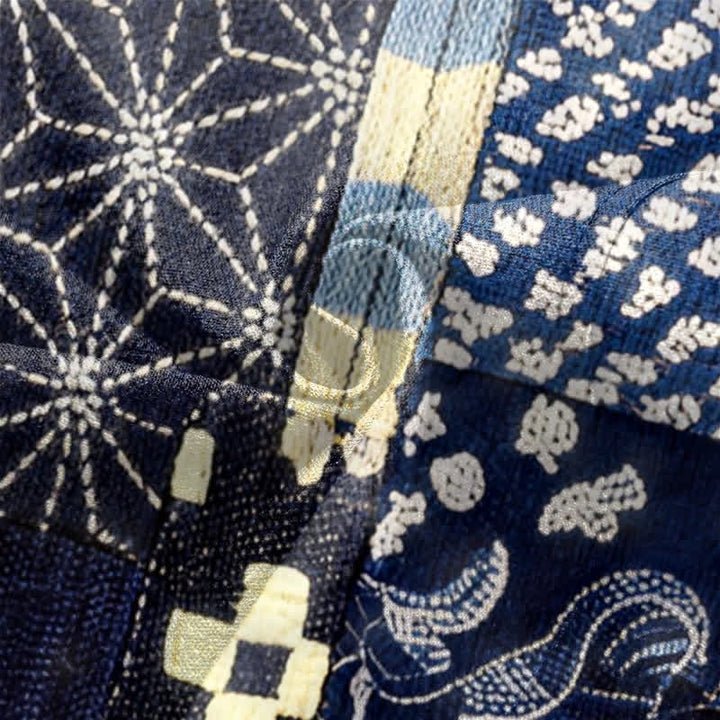 Buddha Stones Kimono aus Baumwolle mit Vintage-Blumen-Patchworkmuster und offener Vorderseite für Herren - image 5