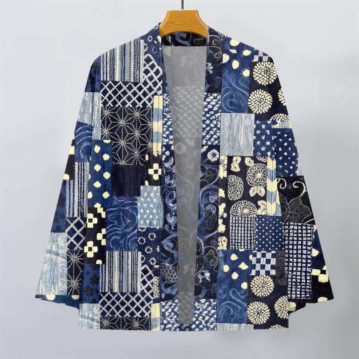 Buddha Stones Kimono aus Baumwolle mit Vintage-Blumen-Patchworkmuster und offener Vorderseite für Herren - image 1
