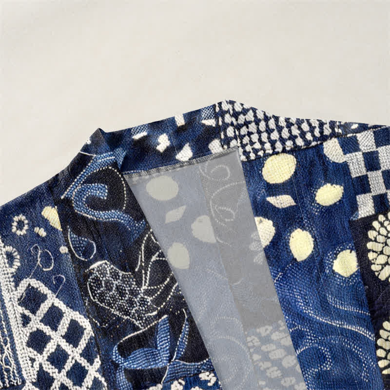 Buddha Stones Kimono aus Baumwolle mit Vintage-Blumen-Patchworkmuster und offener Vorderseite für Herren - image 3