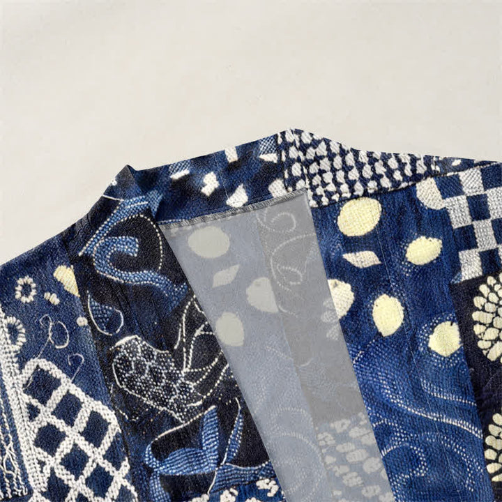 Buddha Stones Kimono aus Baumwolle mit Vintage-Blumen-Patchworkmuster und offener Vorderseite für Herren - image 3