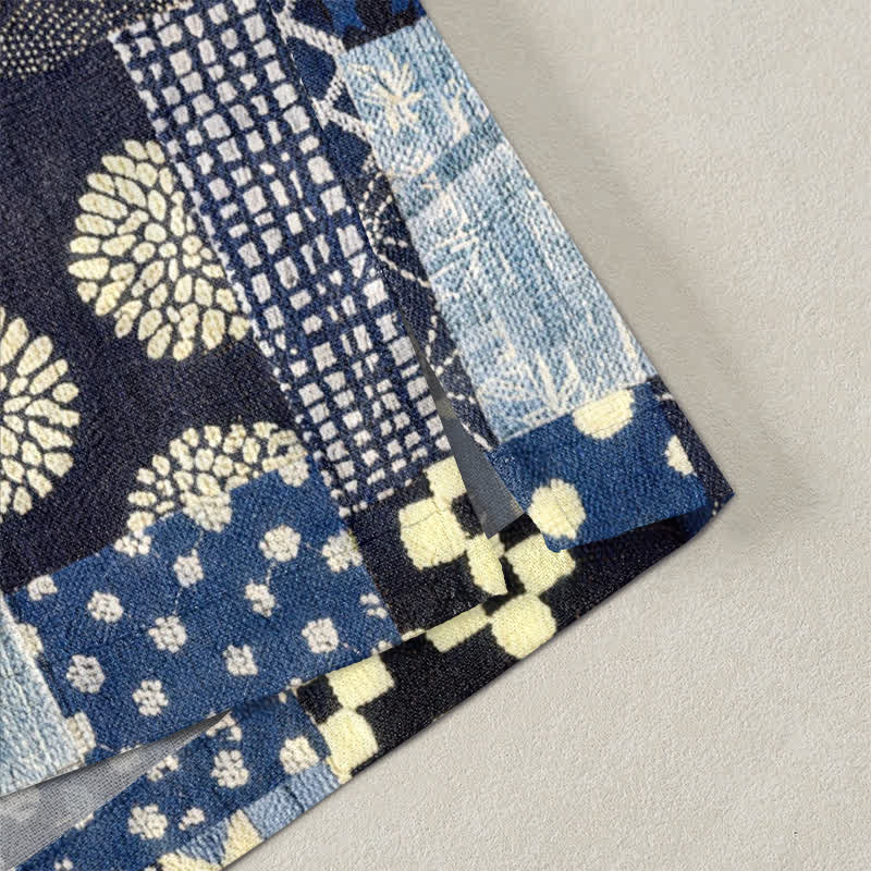 Buddha Stones Kimono aus Baumwolle mit Vintage-Blumen-Patchworkmuster und offener Vorderseite für Herren - image 4