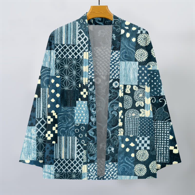 Buddha Stones Kimono aus Baumwolle mit Vintage-Blumen-Patchworkmuster und offener Vorderseite für Herren - image 7