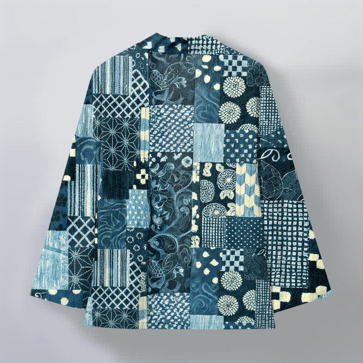 Buddha Stones Kimono aus Baumwolle mit Vintage-Blumen-Patchworkmuster und offener Vorderseite für Herren - image 8