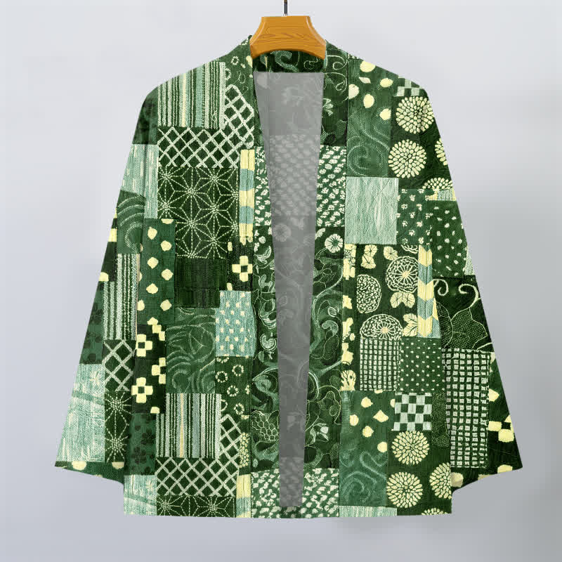 Buddha Stones Kimono aus Baumwolle mit Vintage-Blumen-Patchworkmuster und offener Vorderseite für Herren - image 10