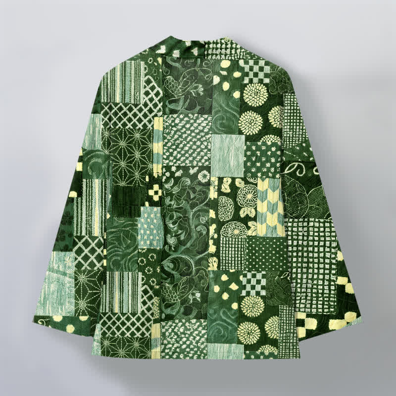 Buddha Stones Kimono aus Baumwolle mit Vintage-Blumen-Patchworkmuster und offener Vorderseite für Herren - image 11