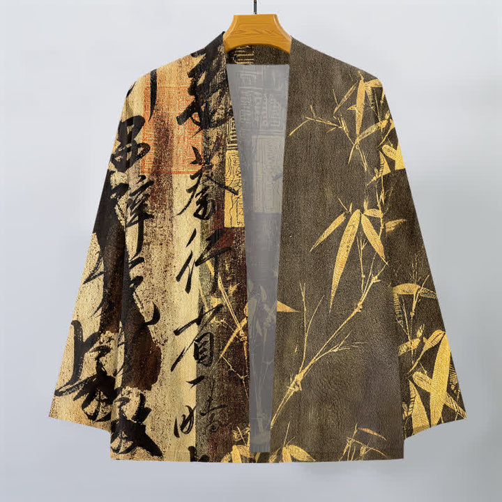 Buddha Stones Kimono aus Baumwolle mit Zen-Kalligrafie und Bambusmuster, offener Vorderseite, für Herren - image 7